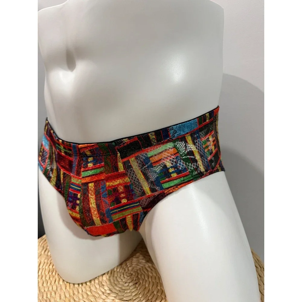 Cosabella Never Say Never Men's Micro Brief Kente Print Lace Designer Luxury L